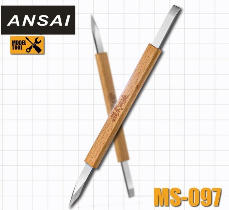 ANSAI Precision Double-Edge Stainless Steel Broach, Wood Handle, Modeling and Panel Line Chisel - Image 3